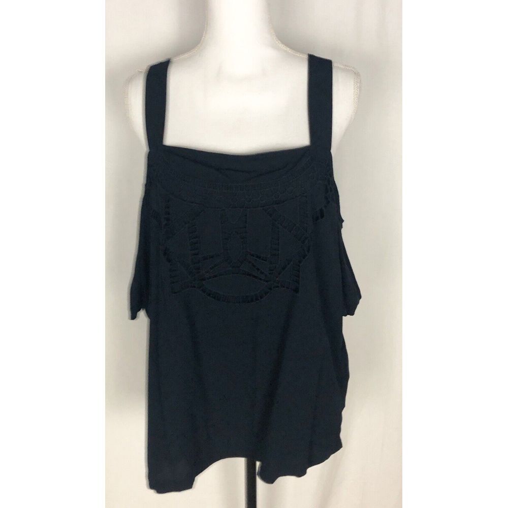 Banana‎ Republic Women's Lace Front Tank Size L Black Sleeveless Top